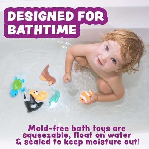 Tub Works® Marine™ Mold Free Bath Toys | Soft, Squeezable & Float on Water | Easy-Grip Baby & Toddler Bath Toys | 6 Pack