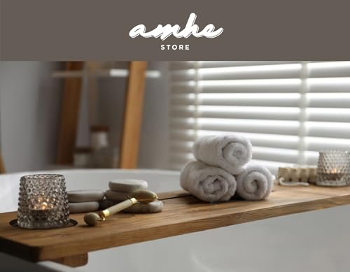 Amhe Store! Luxury Rustic Acacia Wood Bath Tub Tray Durable Water-Resistant Relaxation.adj35x9 Unique Grain + 10 Free Ca